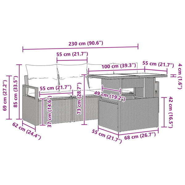 vidaXL Garden Sofa Set with Storage and Cushions 5 pcs Grey Poly Rattan