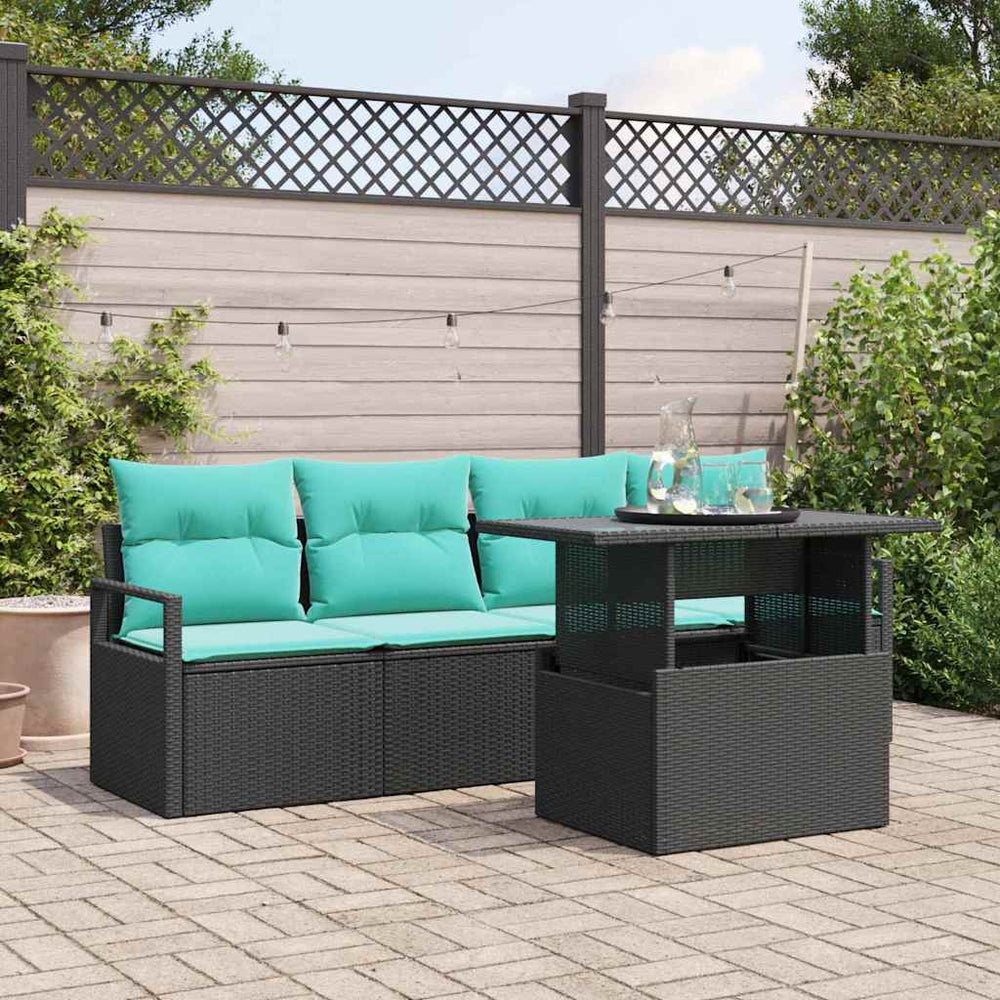 vidaXL Garden Sofa Set with Storage 5 pcs Black Poly Rattan