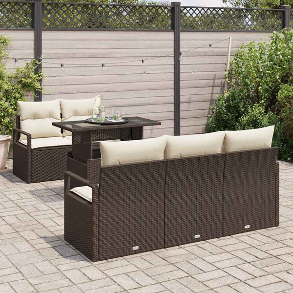 vidaXL Garden Sofa Set with Storage 6 pcs Brown and Cream Poly Rattan