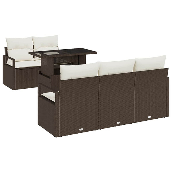 vidaXL Garden Sofa Set with Storage 6 pcs Brown and Cream Poly Rattan