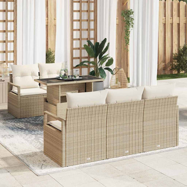 vidaXL Garden Sofa Set with Storage 6 pcs Beige and Cream Poly Rattan