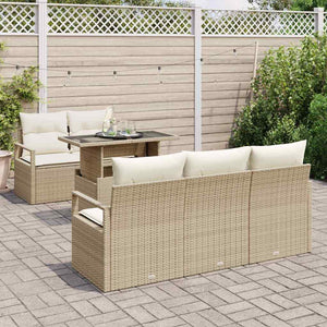 vidaXL Garden Sofa Set with Storage 6 pcs Beige and Cream Poly Rattan