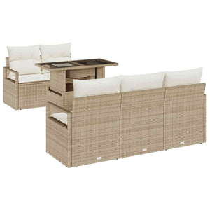 vidaXL Garden Sofa Set with Storage 6 pcs Beige and Cream Poly Rattan