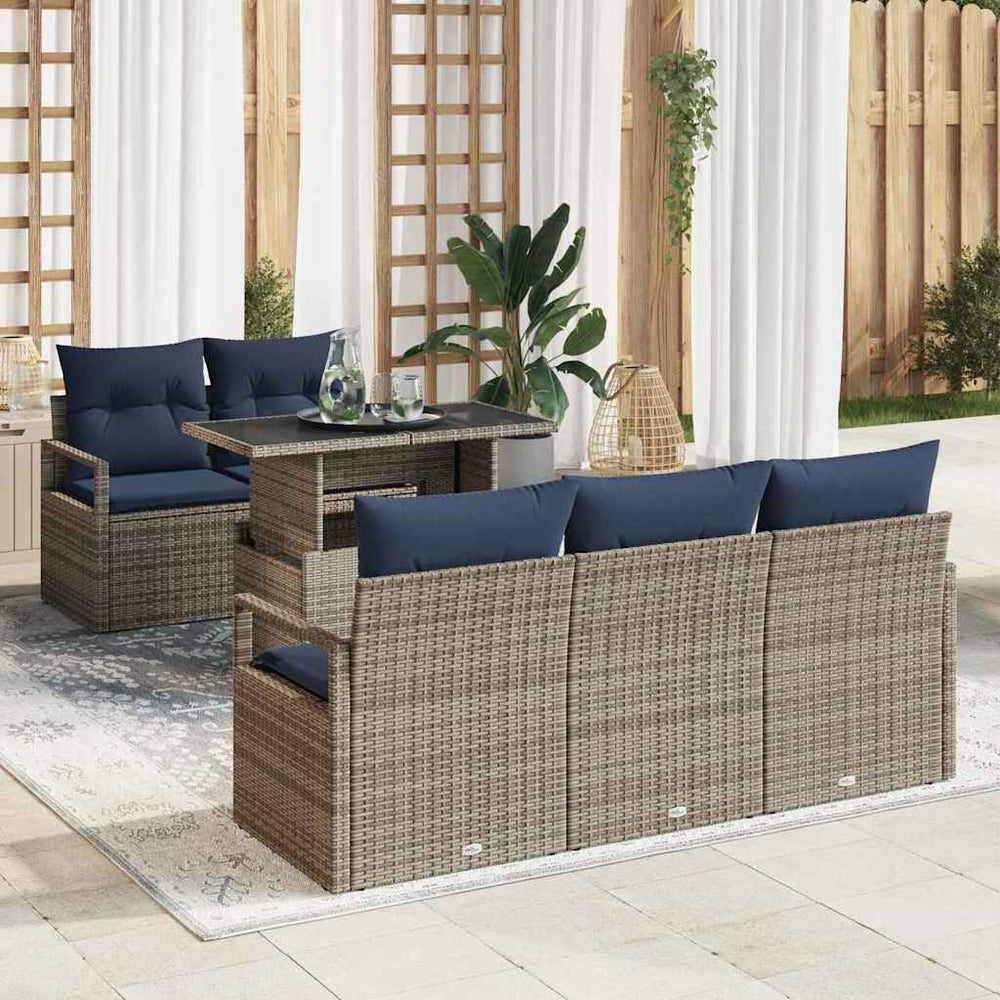 vidaXL Garden Sofa Set with Storage and Cushions 6 pcs Grey Poly Rattan