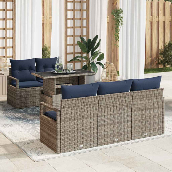vidaXL Garden Sofa Set with Storage and Cushions 6 pcs Grey Poly Rattan