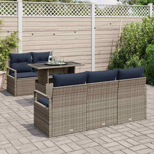 vidaXL Garden Sofa Set with Storage and Cushions 6 pcs Grey Poly Rattan