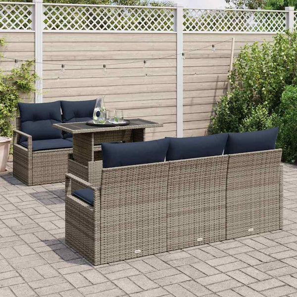 vidaXL Garden Sofa Set with Storage and Cushions 6 pcs Grey Poly Rattan