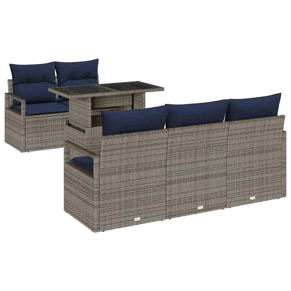vidaXL Garden Sofa Set with Storage and Cushions 6 pcs Grey Poly Rattan