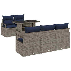 vidaXL Garden Sofa Set with Storage and Cushions 6 pcs Grey Poly Rattan