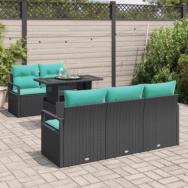 vidaXL Garden Sofa Set with Storage 6 pcs Black and Blue Poly Rattan
