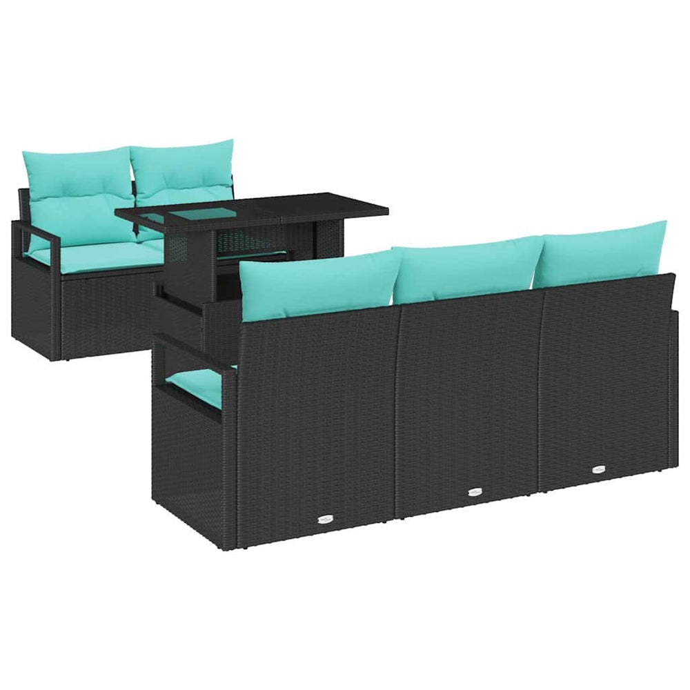 vidaXL Garden Sofa Set with Storage 6 pcs Black and Blue Poly Rattan