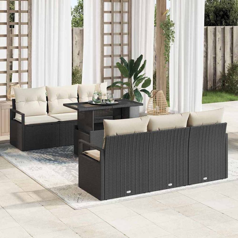 vidaXL 7-Piece Poly Rattan Garden Sofa Set with Storage Black and Cream