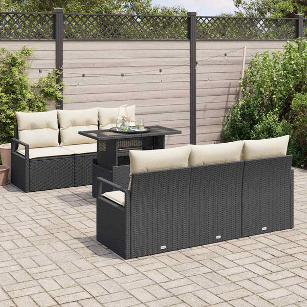 vidaXL 7-Piece Poly Rattan Garden Sofa Set with Storage Black and Cream