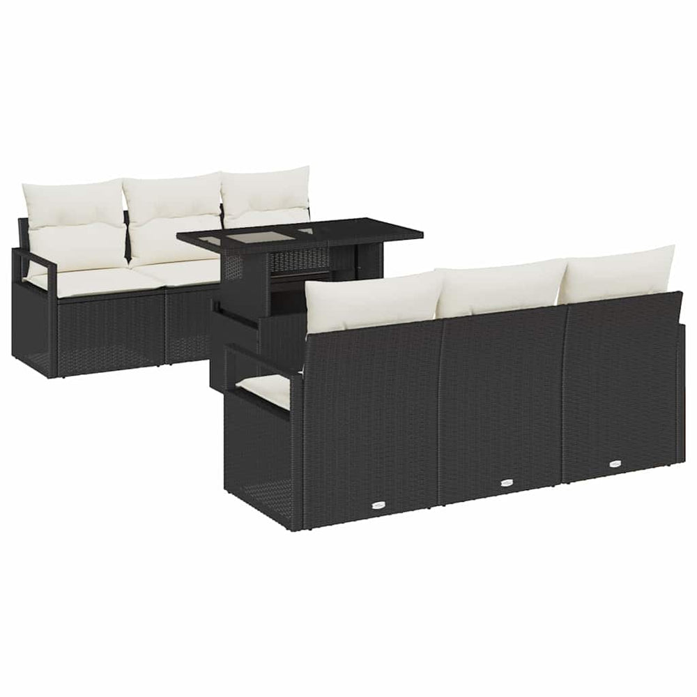 vidaXL 7-Piece Poly Rattan Garden Sofa Set with Storage Black and Cream