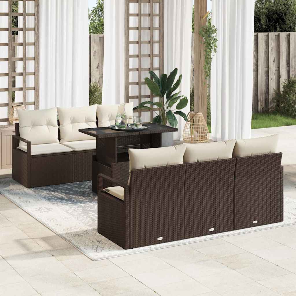 vidaXL Garden Sofa Set with Storage 7 pcs Brown and Cream Poly Rattan