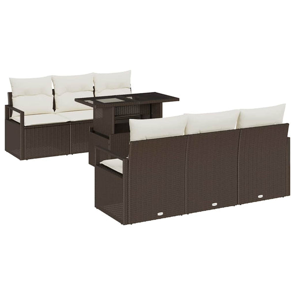 vidaXL Garden Sofa Set with Storage 7 pcs Brown and Cream Poly Rattan