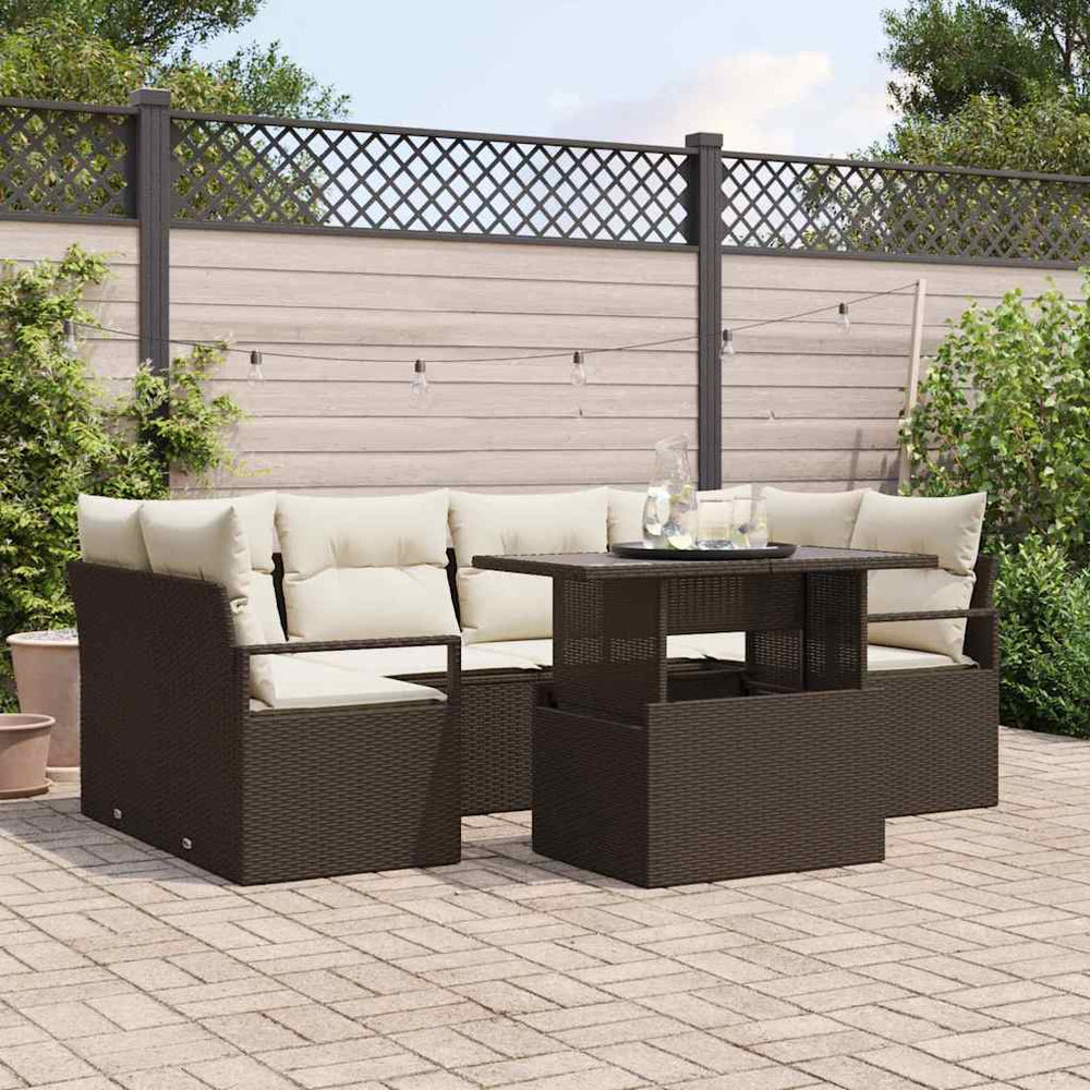 vidaXL Garden Sofa Set with Storage with Cushions 7 pcs Brown Poly Rattan