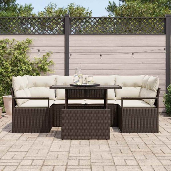 vidaXL Garden Sofa Set with Storage with Cushions 7 pcs Brown Poly Rattan