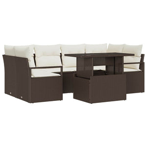vidaXL Garden Sofa Set with Storage with Cushions 7 pcs Brown Poly Rattan