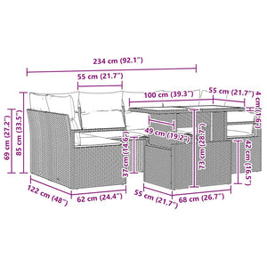 vidaXL 7-Piece Outdoor Sofa Set with Storage and Cushions Beige Poly Rattan