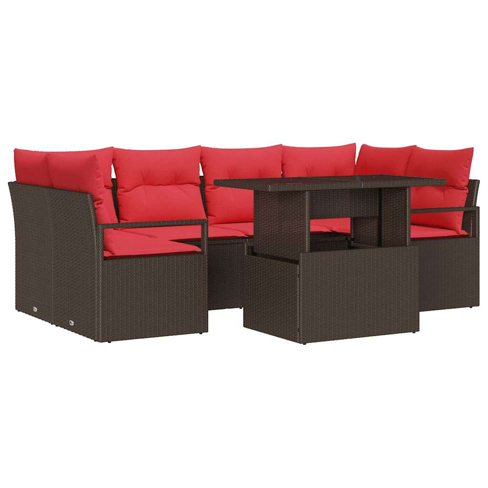 vidaXL Garden Sofa Set with Cushions 7 pcs Brown and Red Poly Rattan