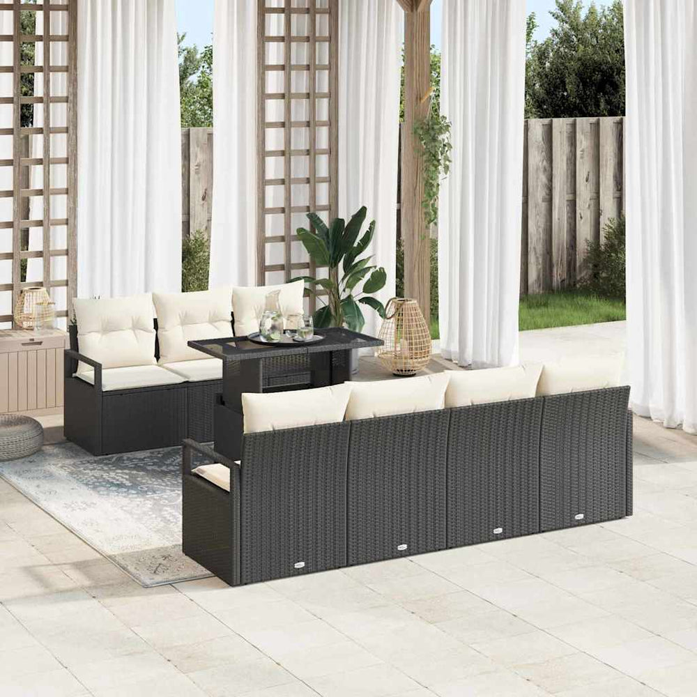 vidaXL Garden Sofa Set with Storage 8 pcs Black and Cream Poly Rattan