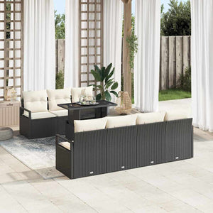 vidaXL Garden Sofa Set with Storage 8 pcs Black and Cream Poly Rattan