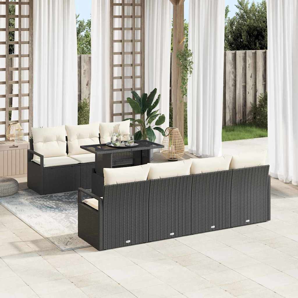 vidaXL Garden Sofa Set with Storage 8 pcs Black and Cream Poly Rattan