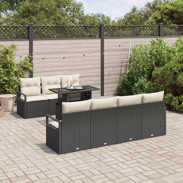 vidaXL Garden Sofa Set with Storage 8 pcs Black and Cream Poly Rattan