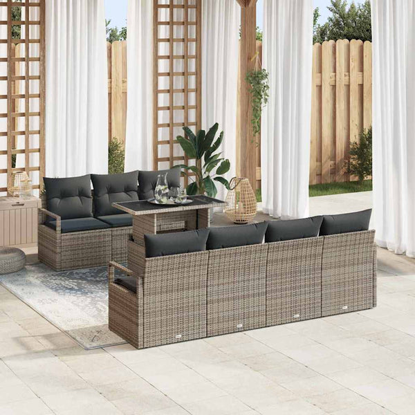 vidaXL Garden Sofa Set with Storage and Cushions 8 pcs Grey Poly Rattan