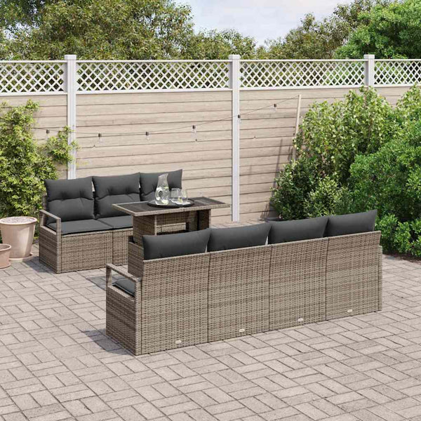 vidaXL Garden Sofa Set with Storage and Cushions 8 pcs Grey Poly Rattan