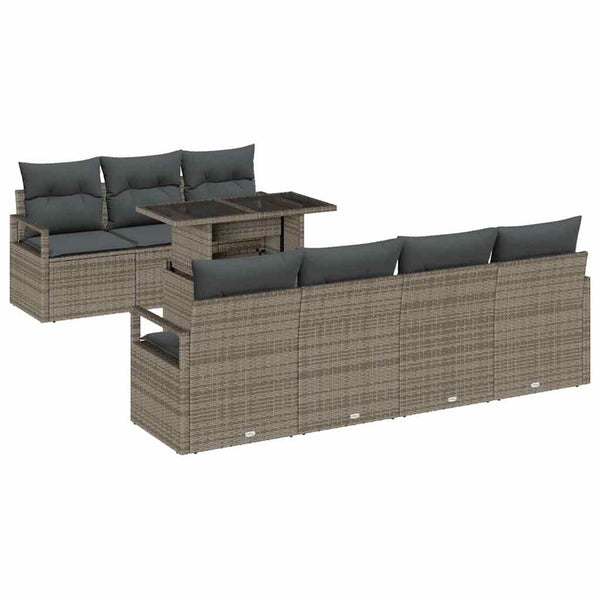 vidaXL Garden Sofa Set with Storage and Cushions 8 pcs Grey Poly Rattan
