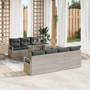vidaXL 8-Piece Patio Sofa Set with Storage Light Grey Poly Rattan