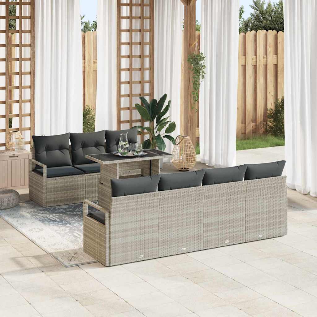 vidaXL 8-Piece Patio Sofa Set with Storage Light Grey Poly Rattan