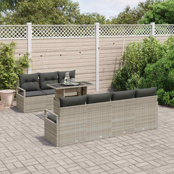 vidaXL 8-Piece Patio Sofa Set with Storage Light Grey Poly Rattan