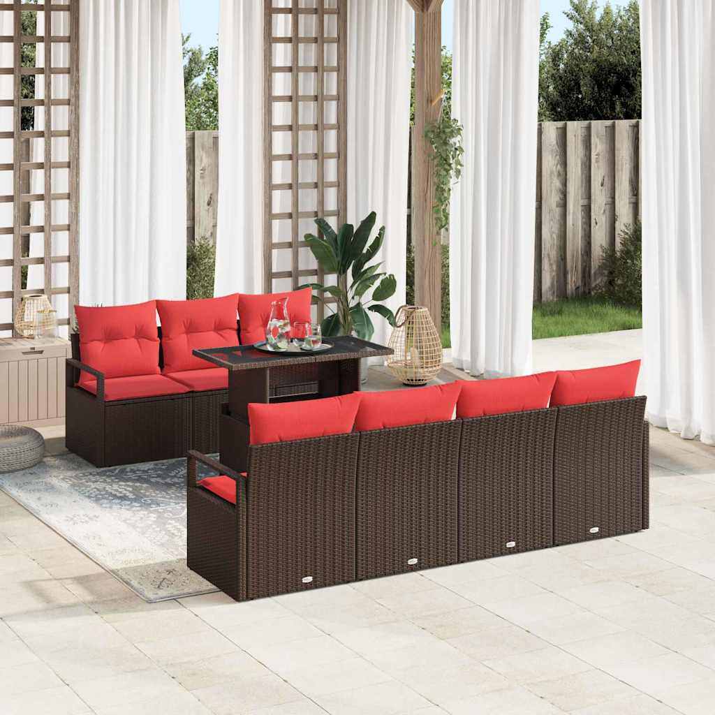 vidaXL Garden Sofa Set with Storage 8 pcs Brown and Red Poly Rattan