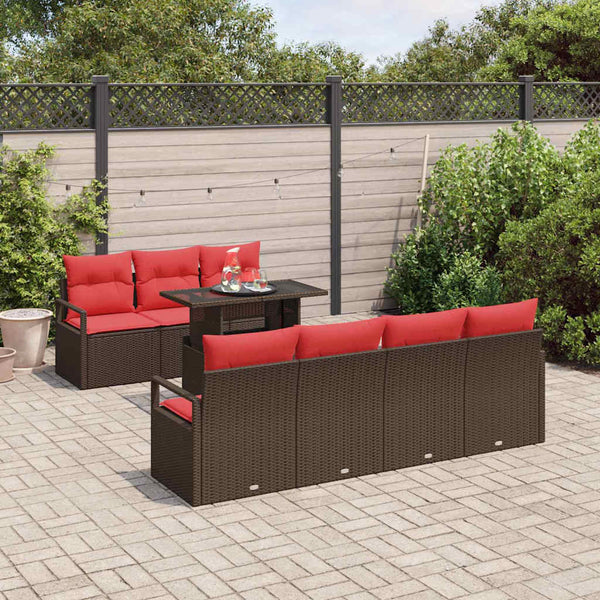 vidaXL Garden Sofa Set with Storage 8 pcs Brown and Red Poly Rattan