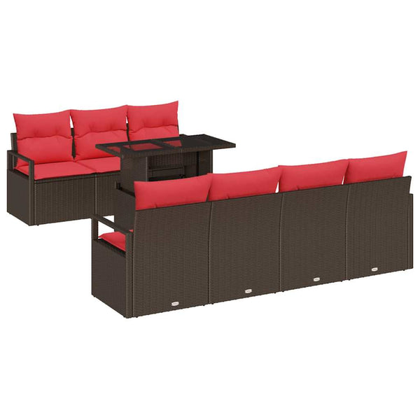 vidaXL Garden Sofa Set with Storage 8 pcs Brown and Red Poly Rattan