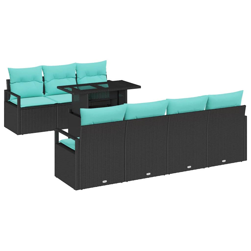 vidaXL Garden Sofa Set with Storage 8 pcs Black and Blue Poly Rattan
