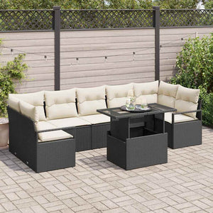 vidaXL Garden Sofa Set with Cushions 8 pcs Black and Cream Poly Rattan