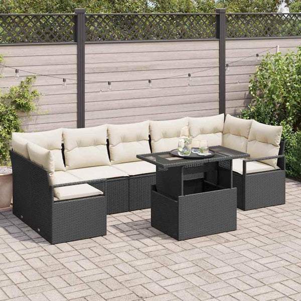 vidaXL Garden Sofa Set with Cushions 8 pcs Black and Cream Poly Rattan