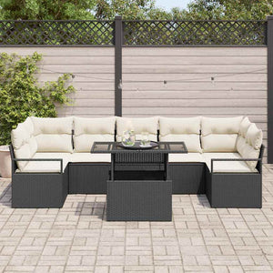 vidaXL Garden Sofa Set with Cushions 8 pcs Black and Cream Poly Rattan