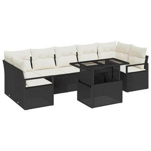vidaXL Garden Sofa Set with Cushions 8 pcs Black and Cream Poly Rattan