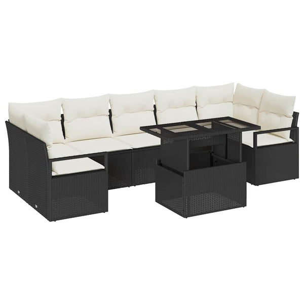 vidaXL Garden Sofa Set with Cushions 8 pcs Black and Cream Poly Rattan