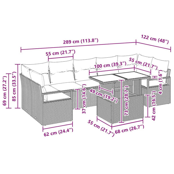 vidaXL Garden Sofa Set with Cushions 8 pcs Black and Cream Poly Rattan