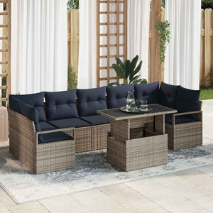 vidaXL 8-Piece Garden Sofa Set Grey and Navy Blue Poly Rattan
