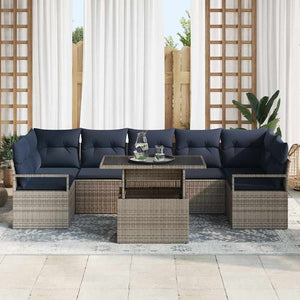 vidaXL 8-Piece Garden Sofa Set Grey and Navy Blue Poly Rattan