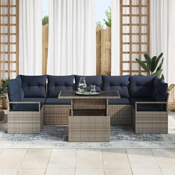 vidaXL 8-Piece Garden Sofa Set Grey and Navy Blue Poly Rattan