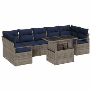 vidaXL 8-Piece Garden Sofa Set Grey and Navy Blue Poly Rattan