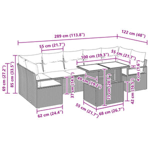 vidaXL 8-Piece Garden Sofa Set Grey and Navy Blue Poly Rattan